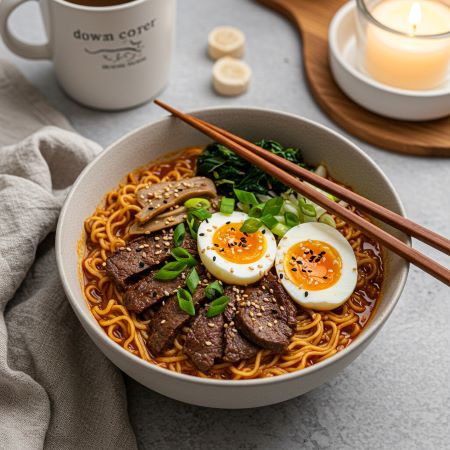 Spicy Korean Ramen with grilled beef recipe