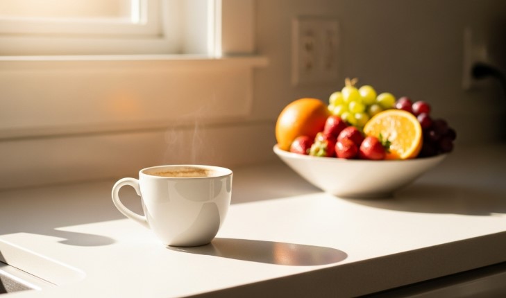 Coffee loophole cup on kitchen counter
