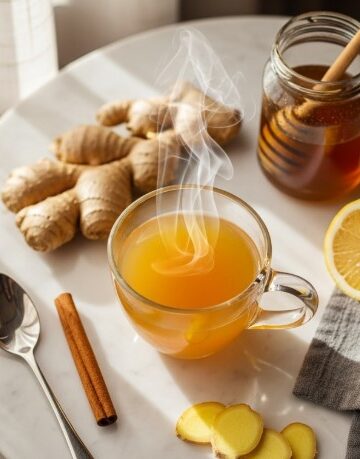 steaming mug of natural zepbound recipe drink with fresh ingredients