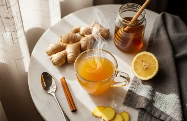 steaming mug of natural zepbound recipe drink with fresh ingredients