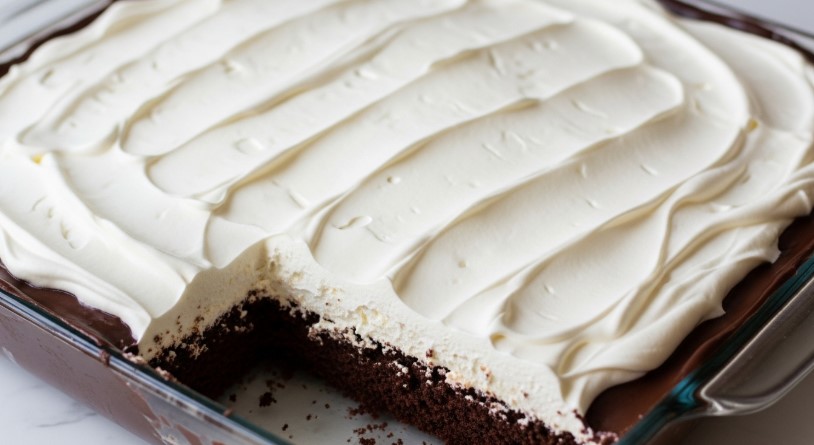 baked chocolate diet coke cake in pan