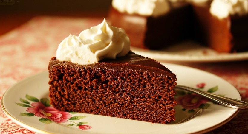 slice of chocolate diet coke cake with whipped topping