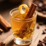 glass of homemade herbal cordial with garnish