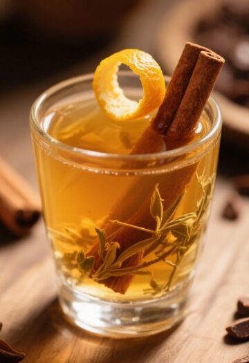 glass of homemade herbal cordial with garnish