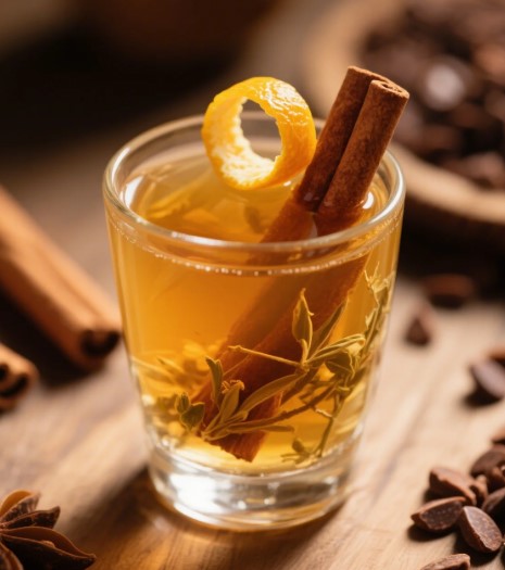 glass of homemade herbal cordial with garnish
