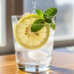 glass of ice water hack drink with lemon