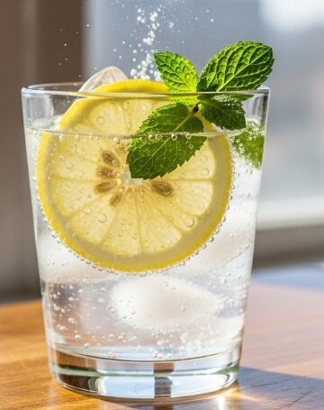 glass of ice water hack drink with lemon