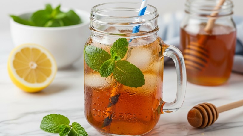 Iced Costa Rican tea with mint and lemon