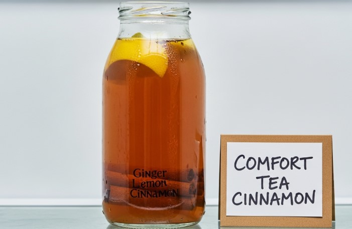 stored lemon ginger cinnamon tea in fridge