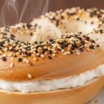 Fresh cottage cheese bagel with cream cheese