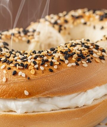 Fresh cottage cheese bagel with cream cheese