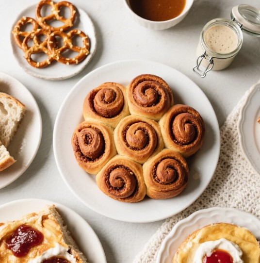 variety of sourdough discard recipes including cinnamon rolls