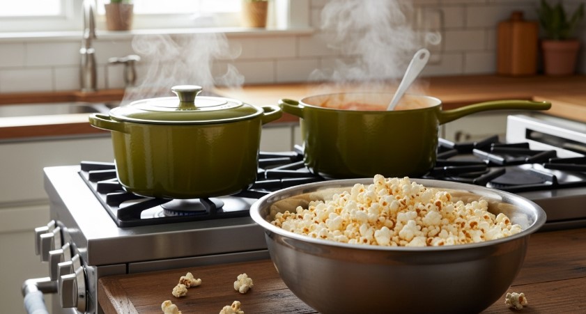 caramel popcorn recipe in vintage pot