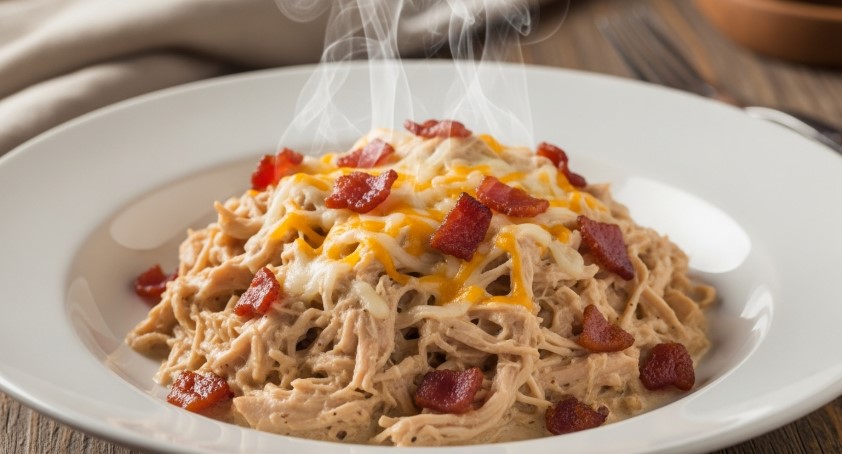 creamy crack chicken served hot with bacon and cheese