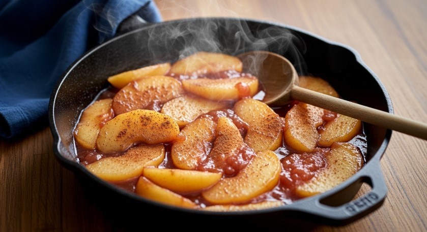 Skillet of Southern fried apples ready to serve