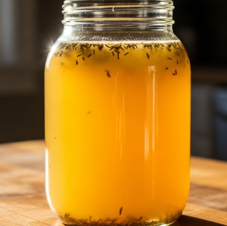 jar of cooled golden beef bone broth