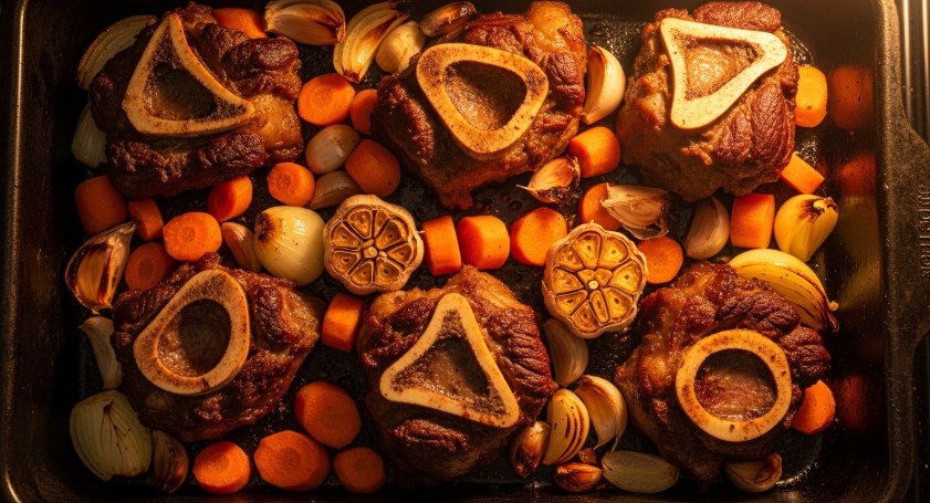 roasted beef bones and vegetables for broth