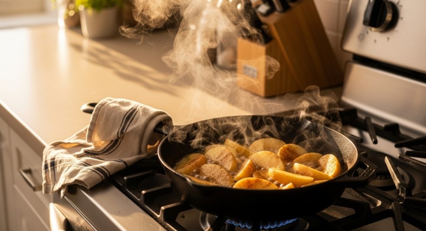 Southern fried apples cooking in skillet