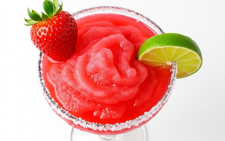 Fresh strawberry margarita served on the rocks