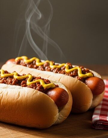 hot dog chili on toasted buns with mustard