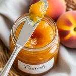 jar of old fashioned peach jam with peaches