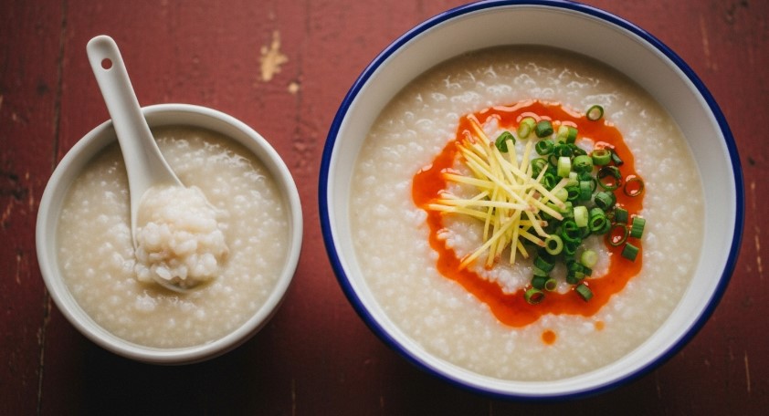 baby and adult rice porridge servings