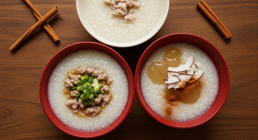 three variations of rice porridge